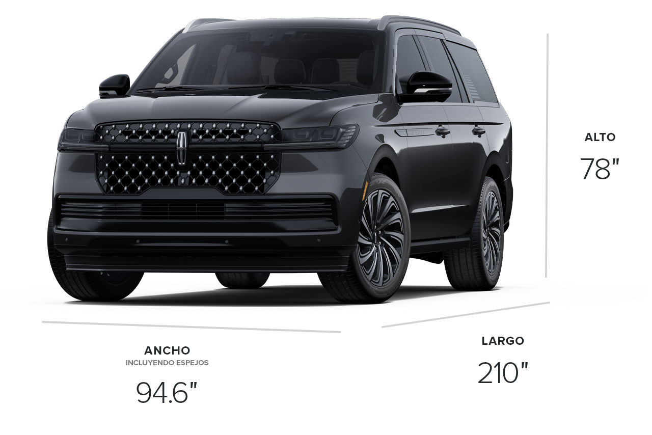 2025 dimensiones de la Lincoln Black Label Navigator® de 210 pulgadas de largo, 94.6 pulgadas de ancho y 78 pulgadas de alto