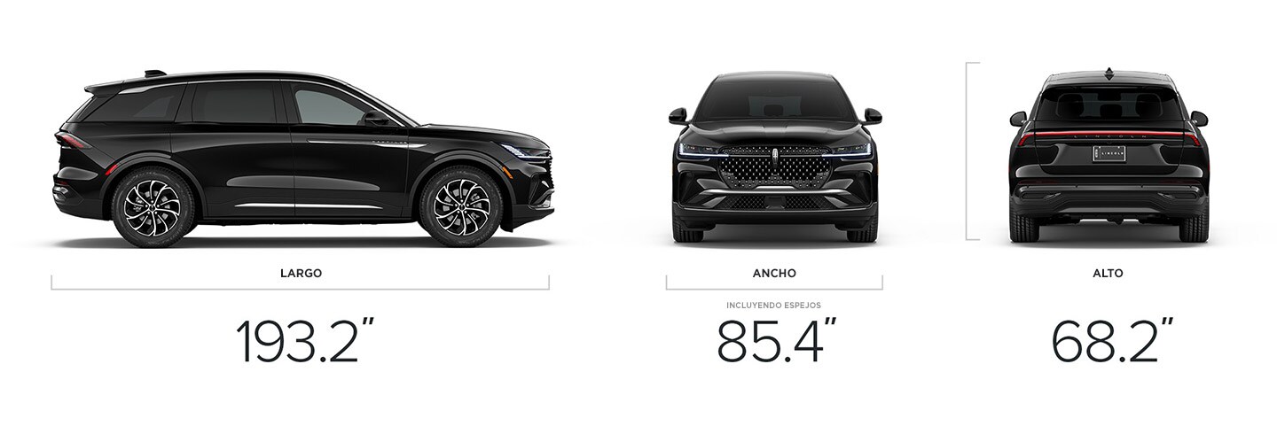The dimensions of a 2026 Lincoln Nautilus® SUV, 193.2 inches long, 85.4 inches wide including mirrors and 68.2 inches tall