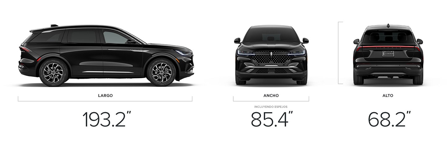 The dimensions of a 2026 Lincoln Nautilus® SUV, 193.2 inches long, 85.4 inches wide including mirrors and 68.2 inches tall