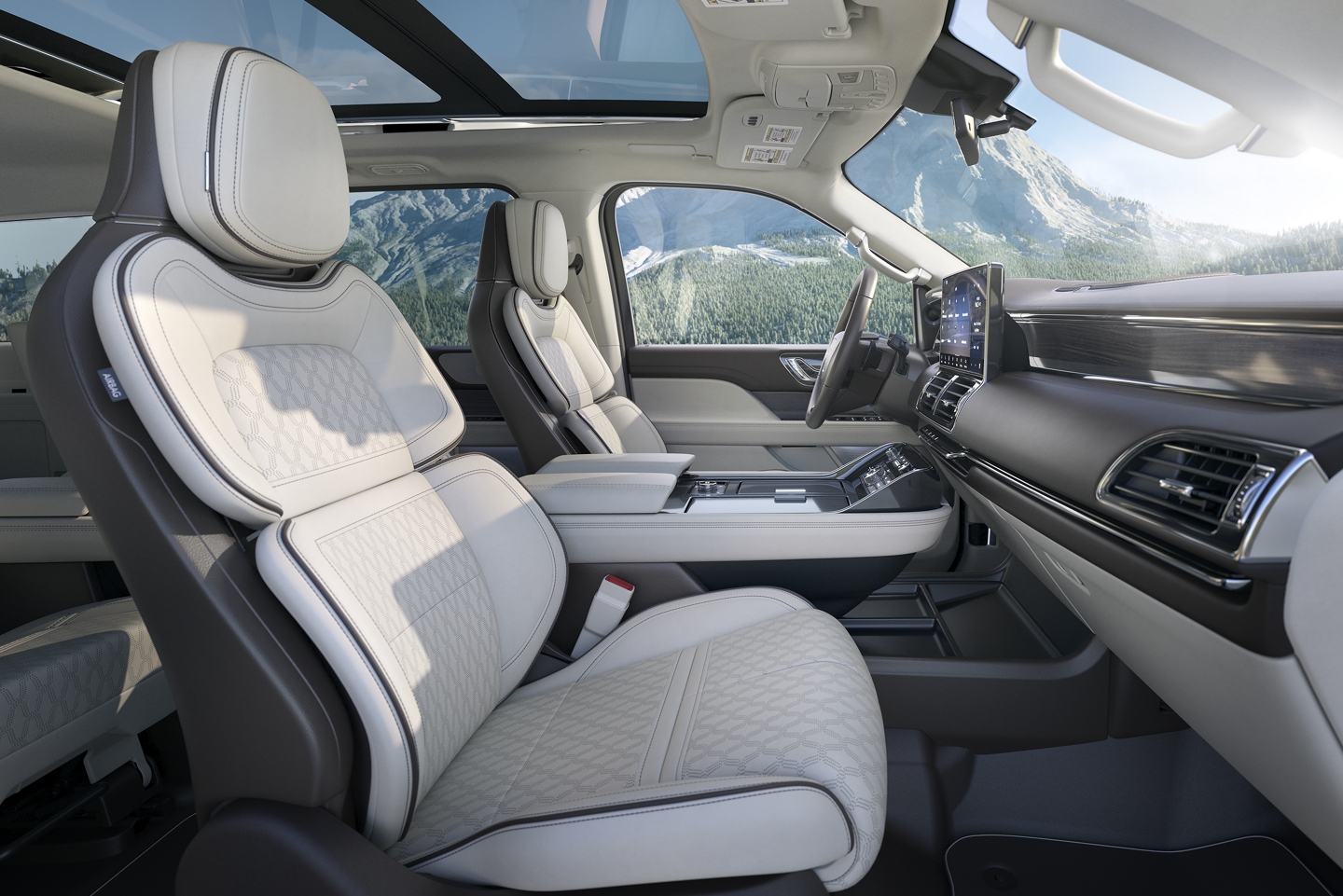 El interior de una Black Label Lincoln Navigator​​​​​​​ con el tema Chalet​​​​​​​