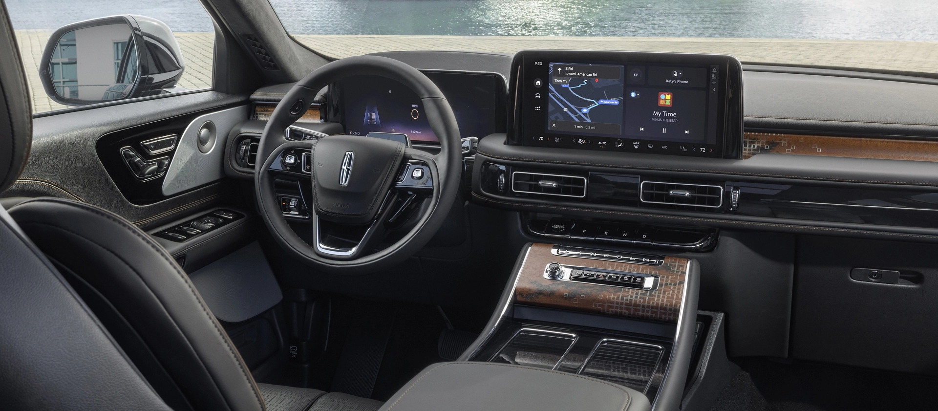 The front cabin of a 2025 Lincoln Black Label Nautilus® SUV is shown in the Invitation interior theme