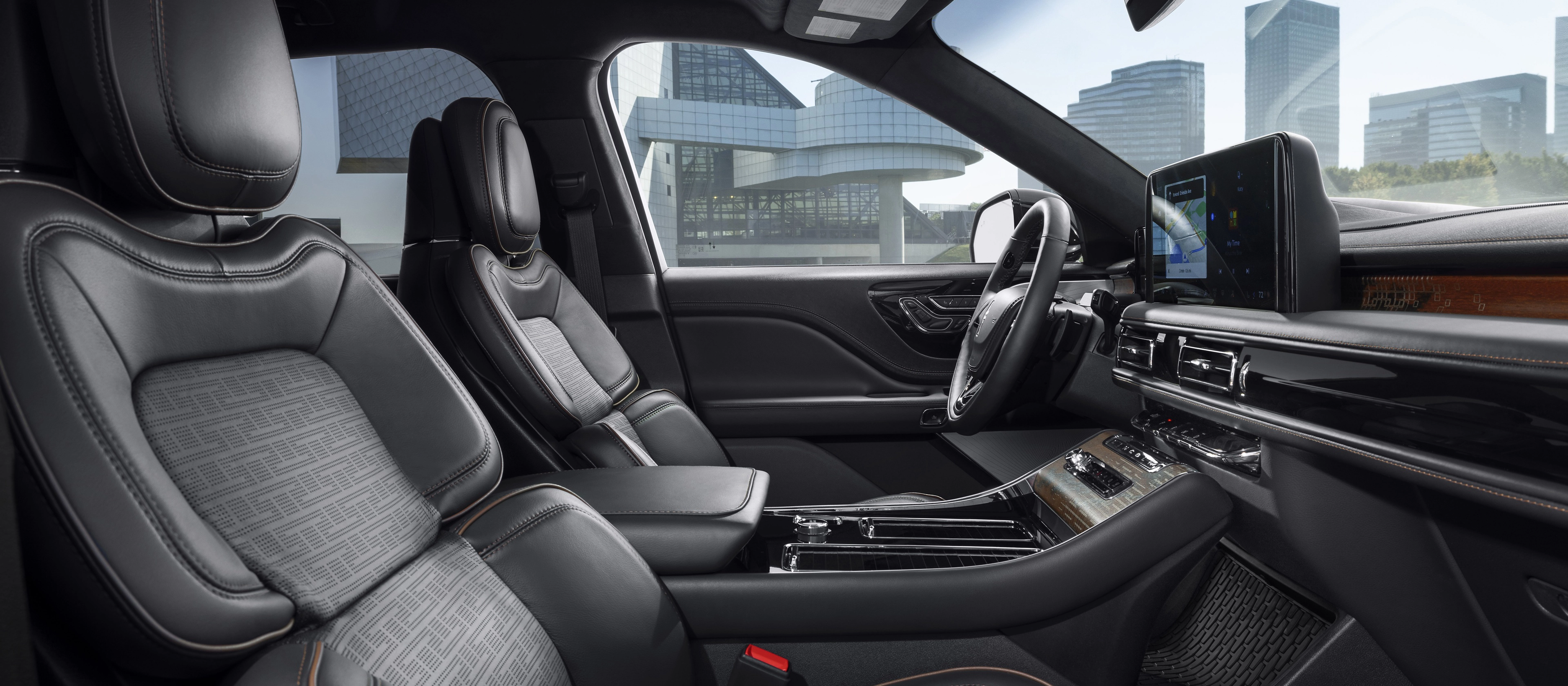 Rich leather details and other fine materials comprise the Lincoln Black Label Invitation interior theme