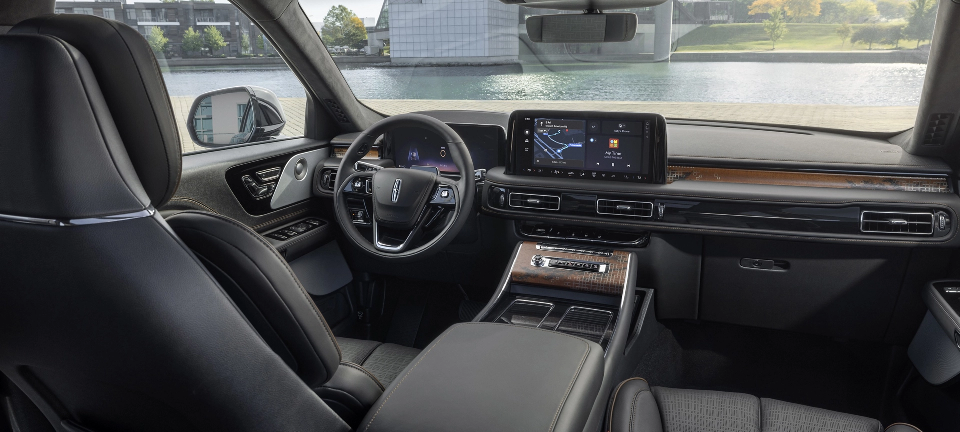 The front cabin of a 2026 Lincoln Black Label Nautilus® SUV is shown in the Invitation interior theme