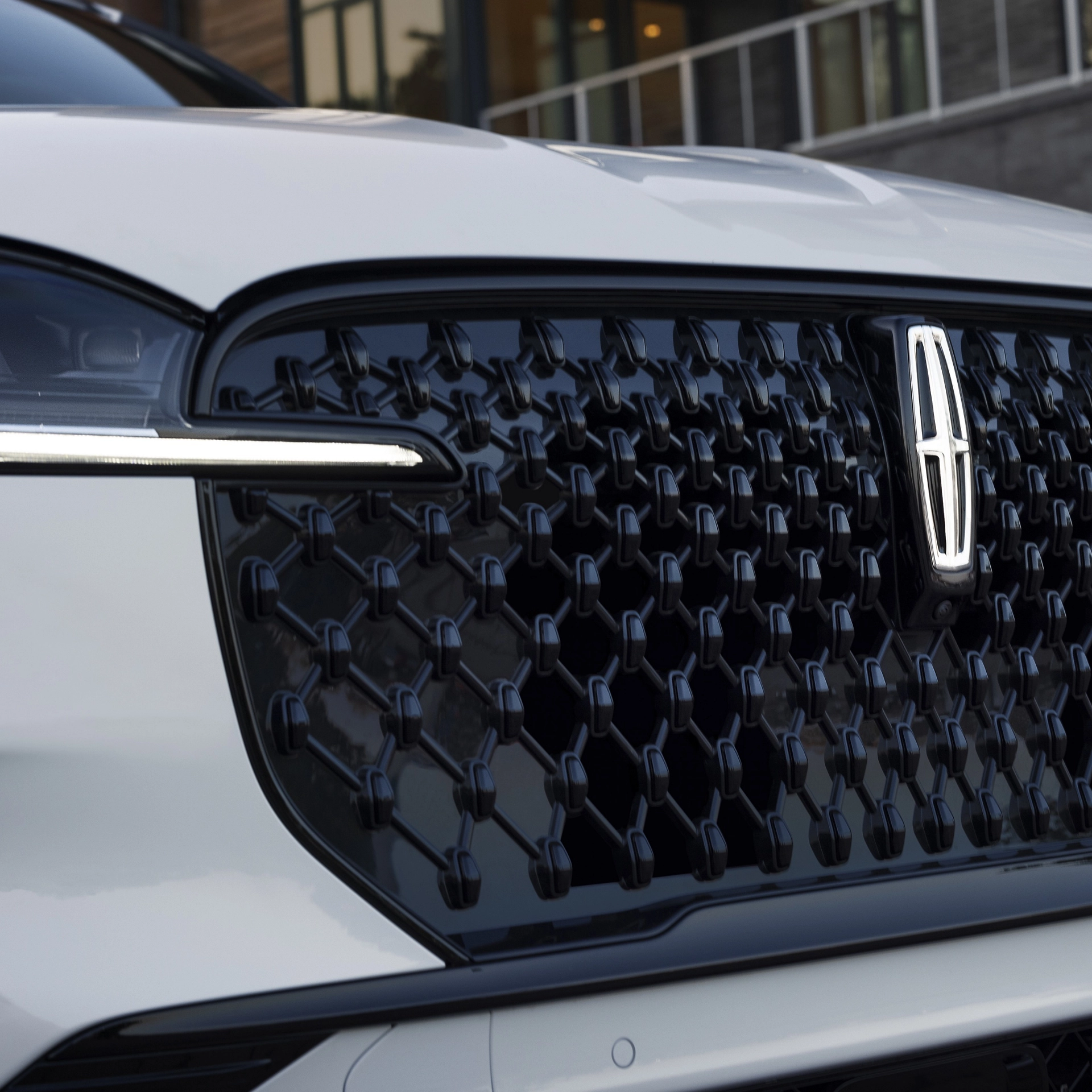 The front grille of a 2026 Lincoln Aviator® SUV is shown