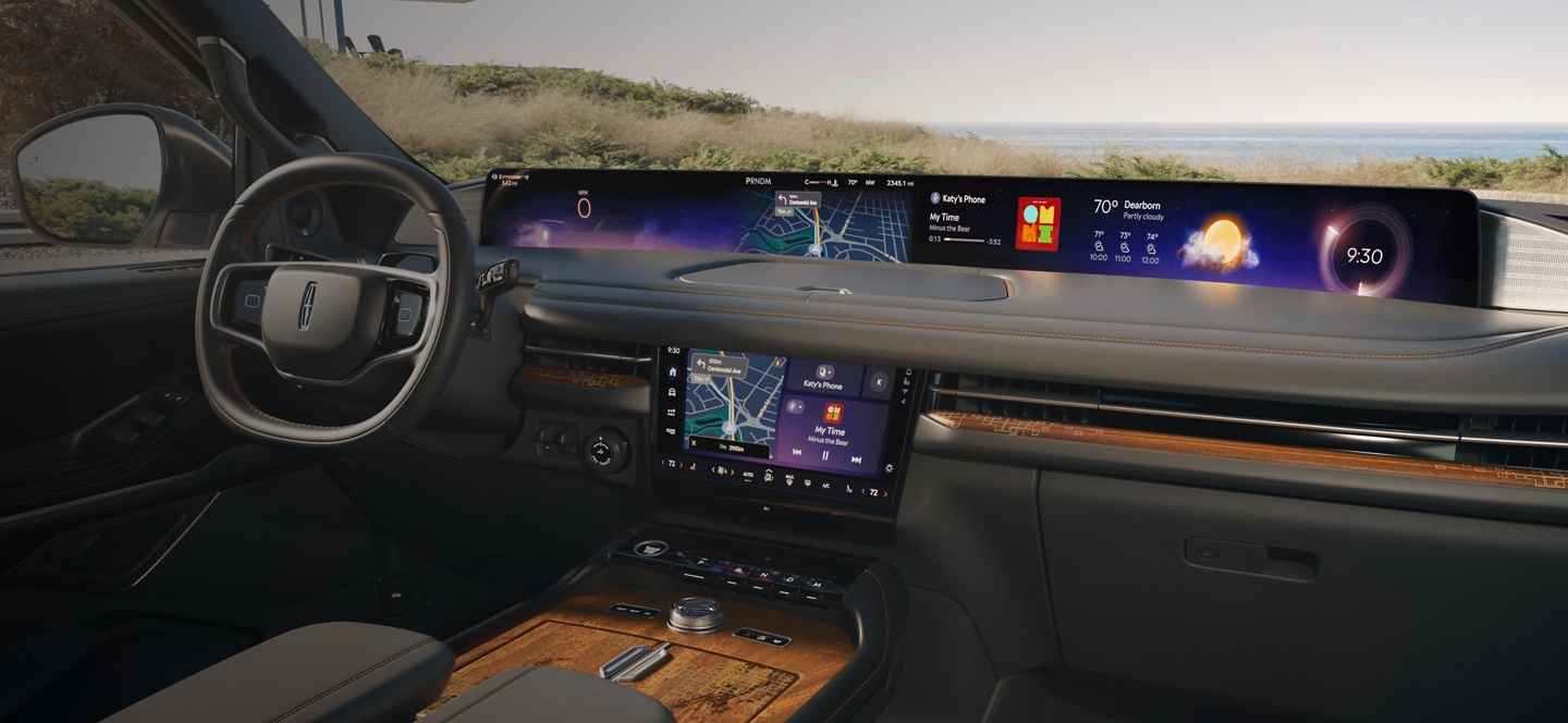 El interior de una SUV Lincoln Black Label Navigator® 2025 con el tema Invitation
