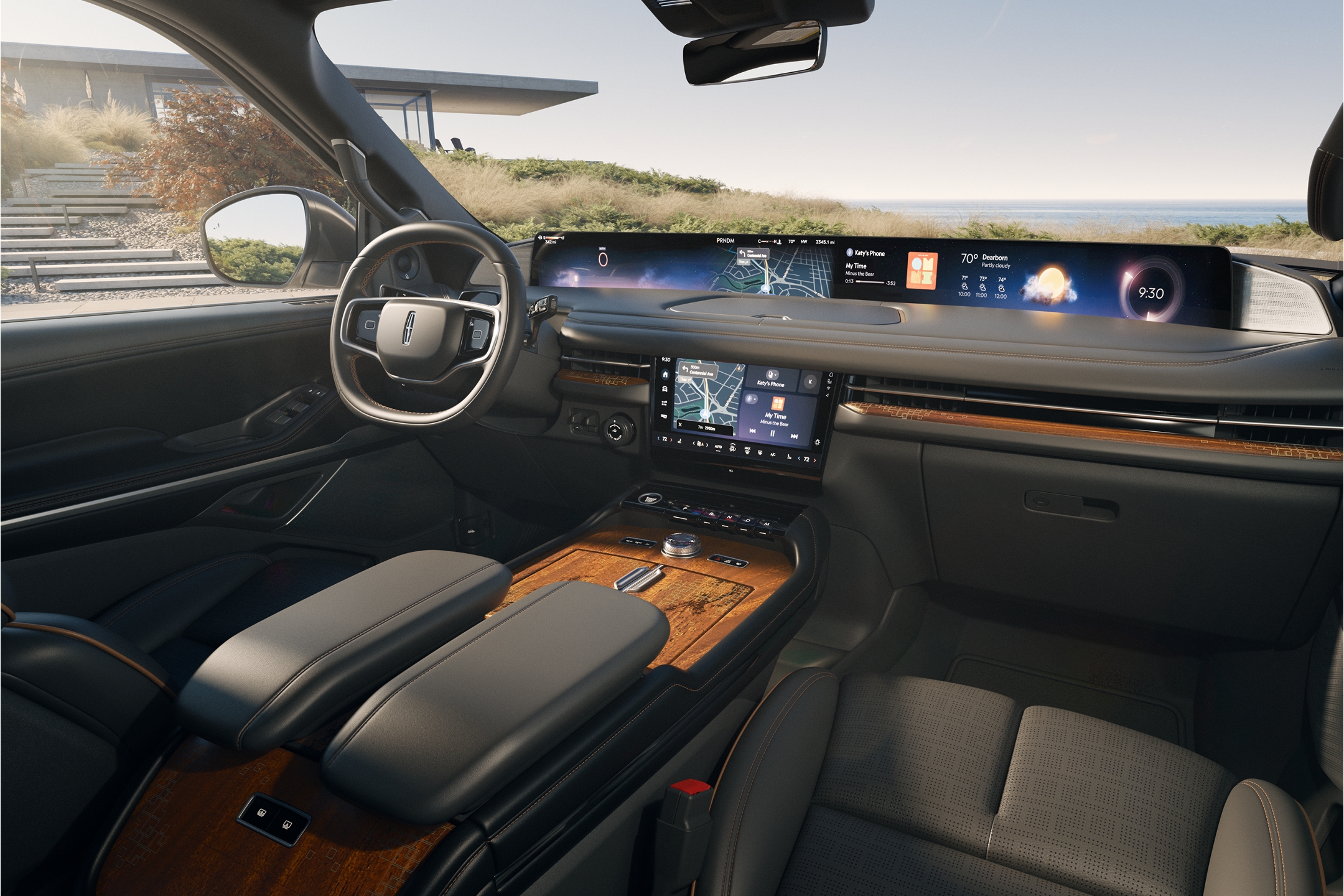 Se muestra una SUV Lincoln Black Label Navigator® 2025 en el tema de interior Invitation.